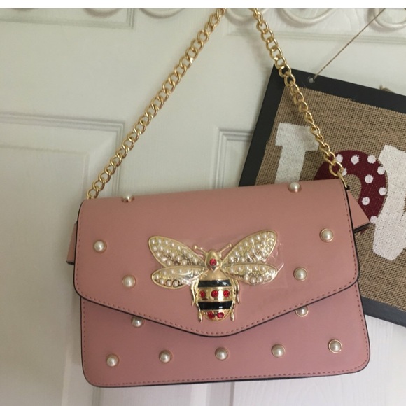 COPY - Blush pink BEE & pearls purse shoulder bag - Picture 2 of 4